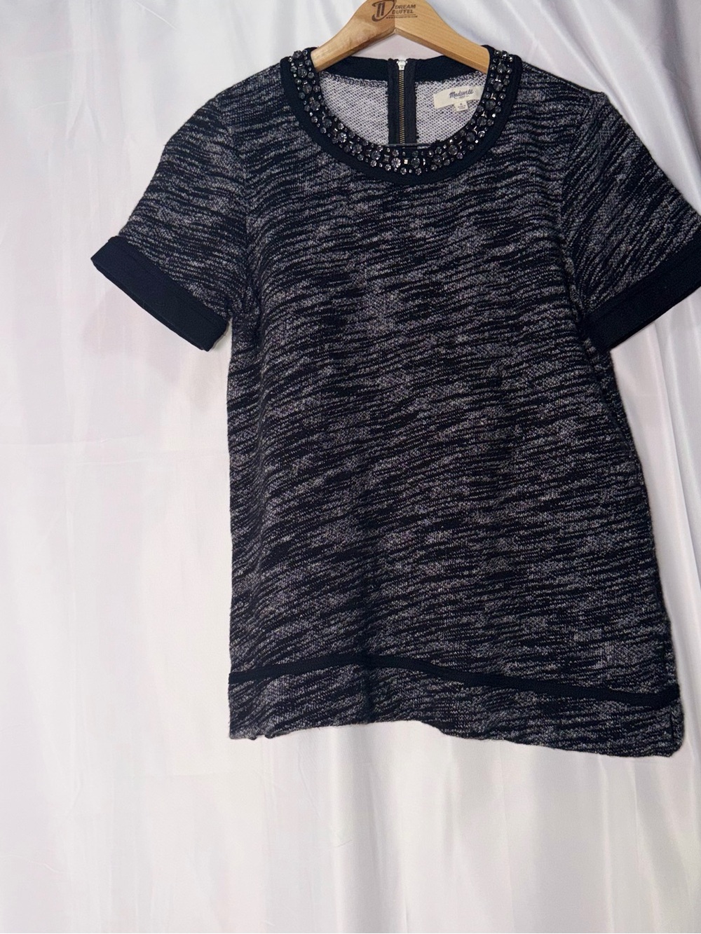 Madewell Black & Gray Short Sleeve Knit Tee with Beaded Collar